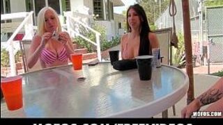 Backyard poker party turns into foursome - porn video