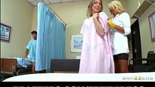 Incredibly sexy blond nurse gives her patients a sponge bath - porn video