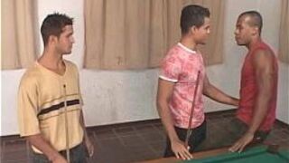 Hot gay threesome on the pool table - porn video